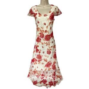 Vintage Byer Dress Womens 8 Pink Floral Chiffon Hi Low Maxi Sheer Layered 90s